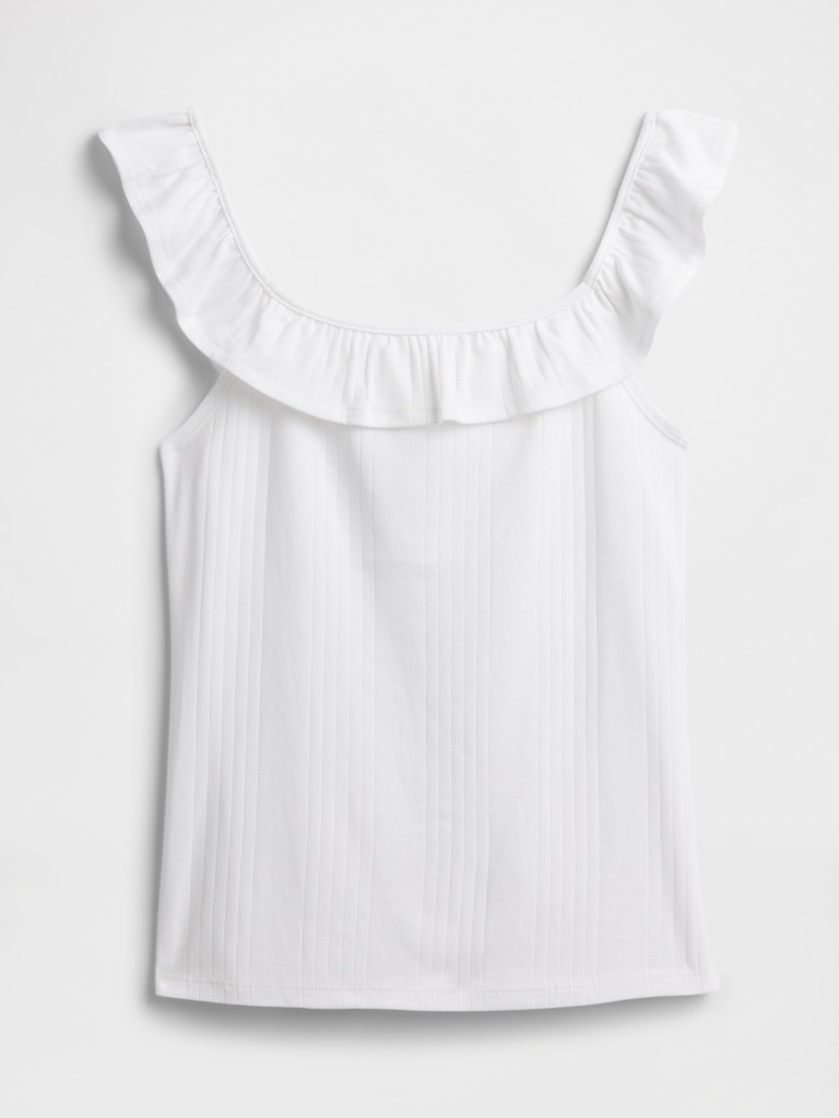 Ribbed Squareneck Ruffle Top