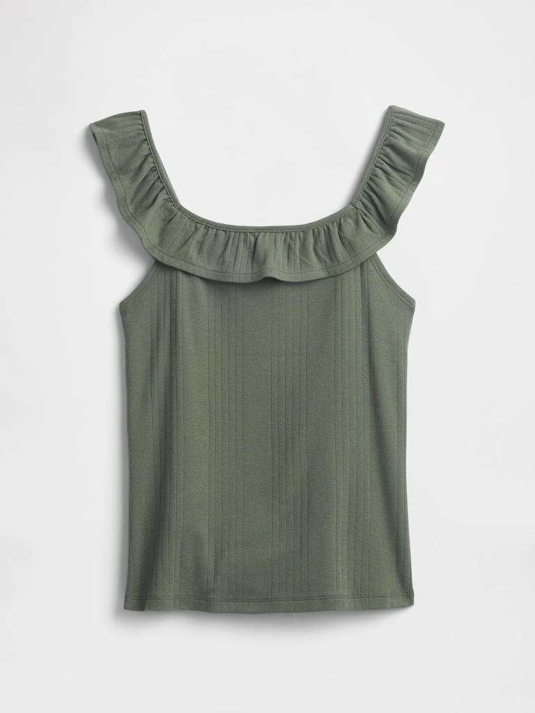 Ribbed Squareneck Ruffle Top