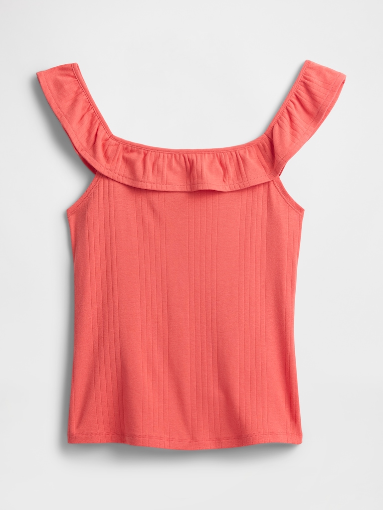 Ribbed Squareneck Ruffle Top