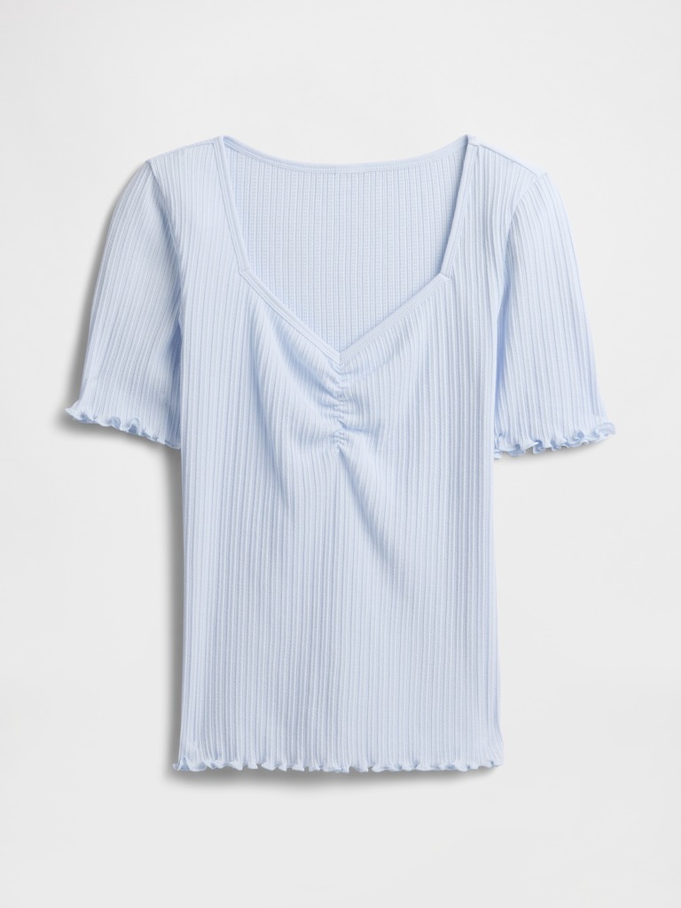 Ribbed Pointelle Ruched Top