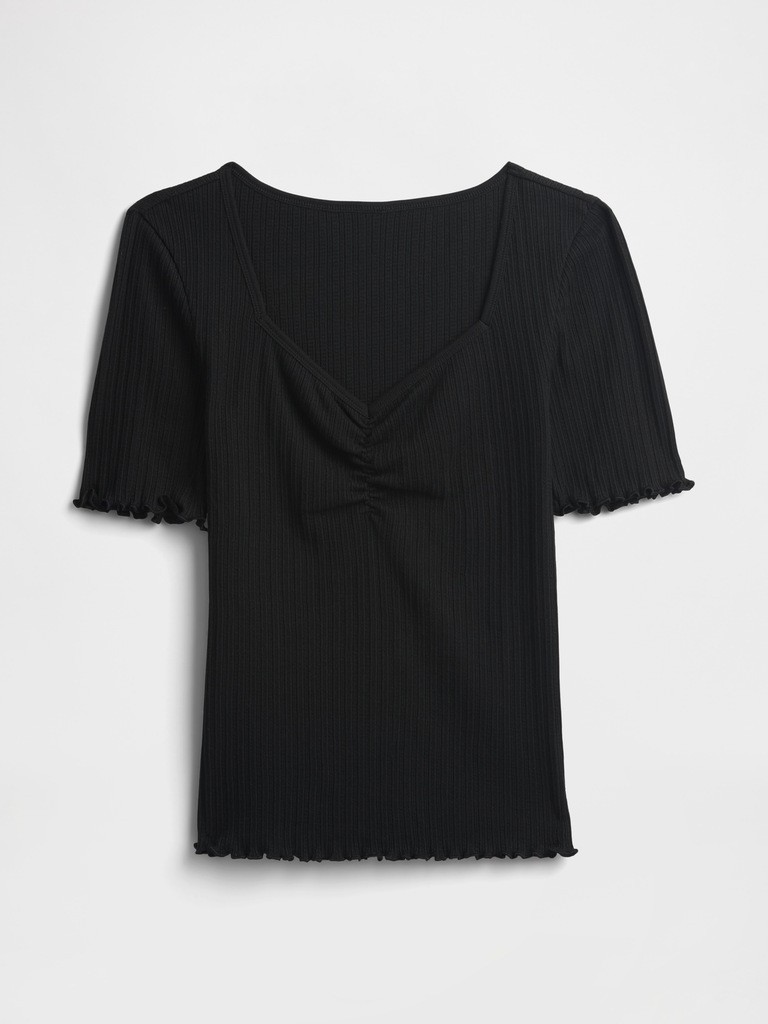 Ribbed Pointelle Ruched Top