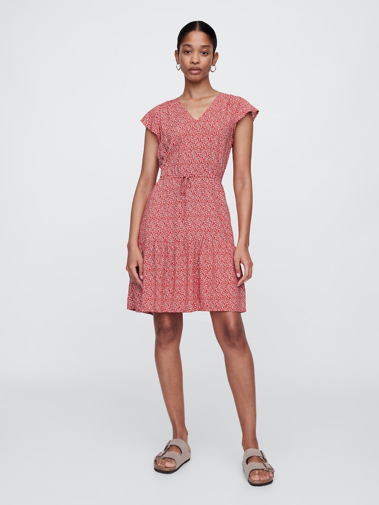Flutter Sleeve Tie-Waist Mini Dress