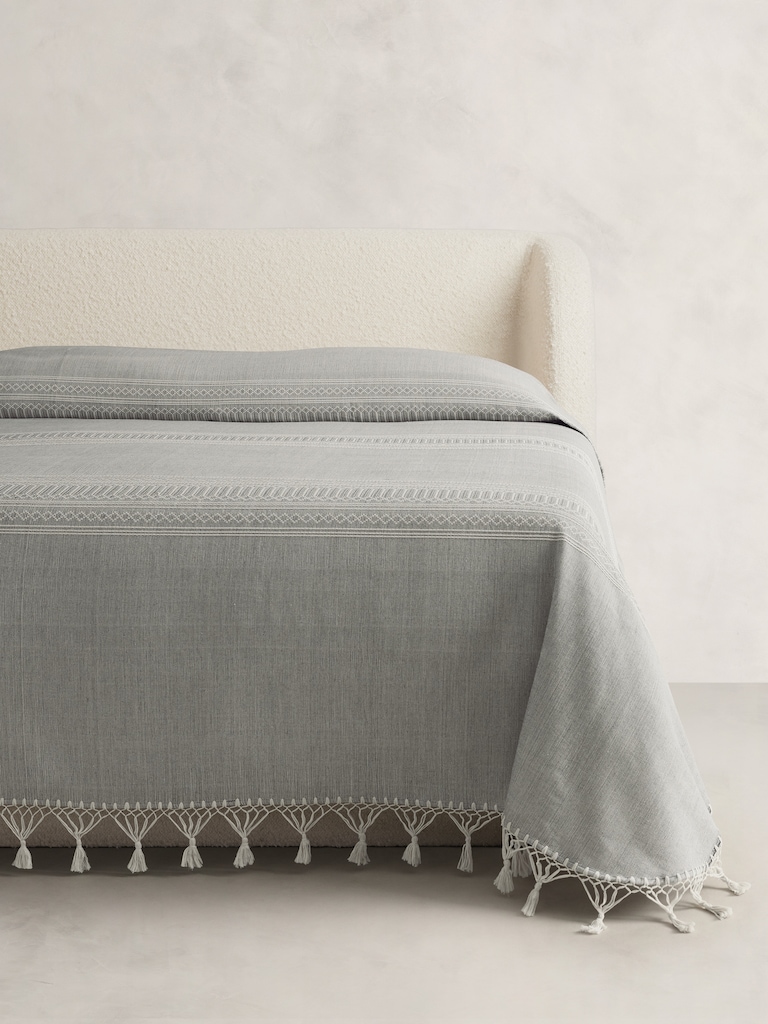 Tasseled-Fringe Cotton Coverlet