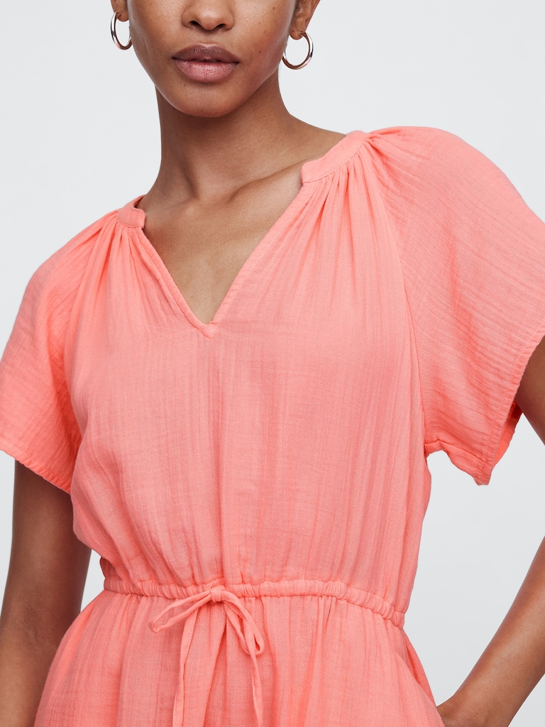 Gauze Splitneck Midi Dress