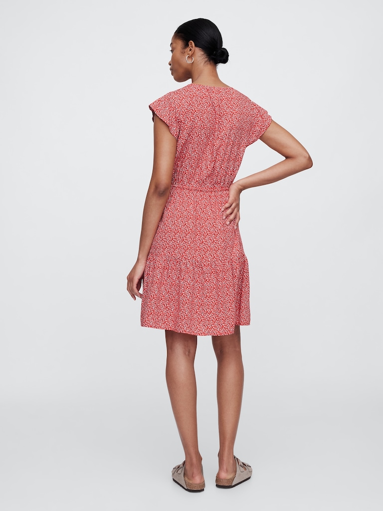 Flutter Sleeve Tie-Waist Mini Dress
