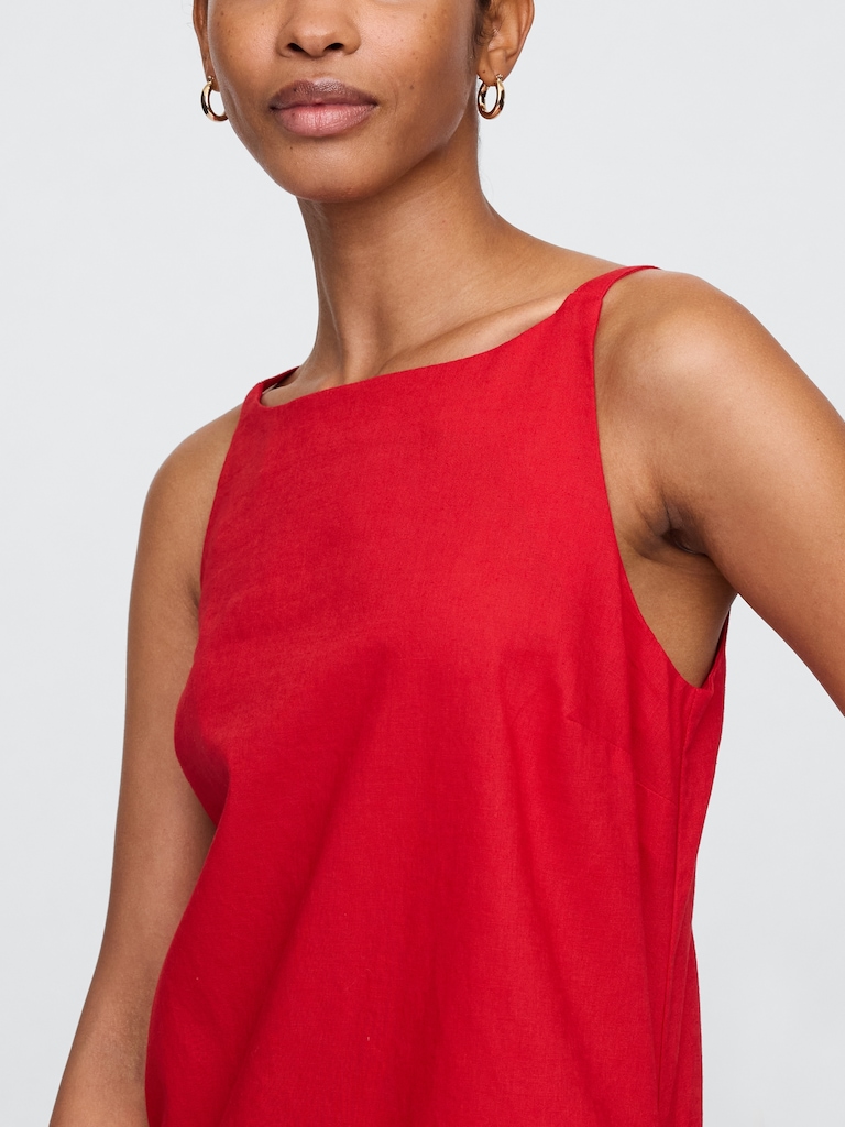 Linen-Blend Apron Mini Dress