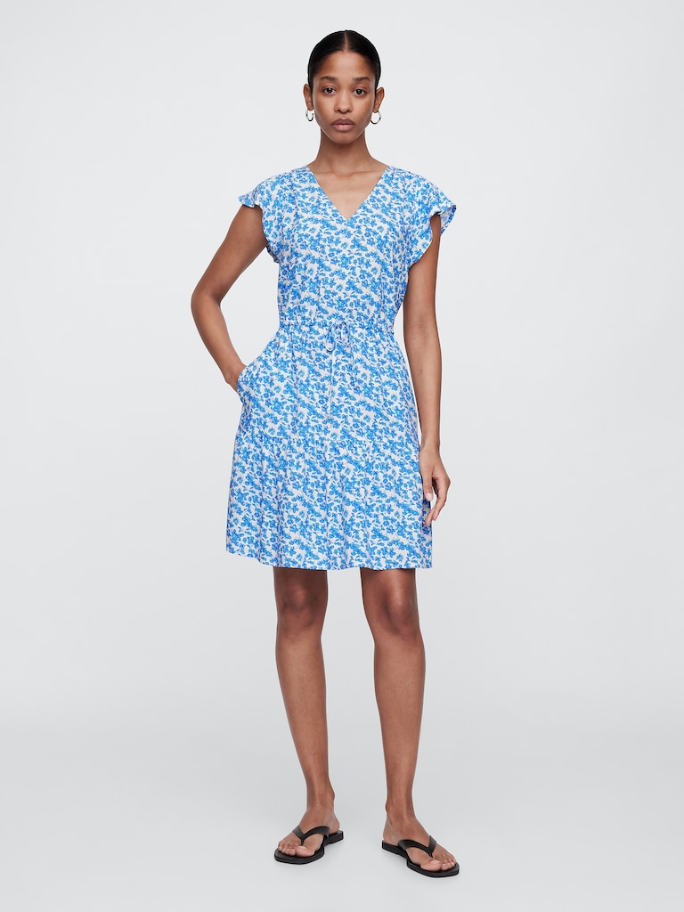 Flutter Sleeve Tie-Waist Mini Dress