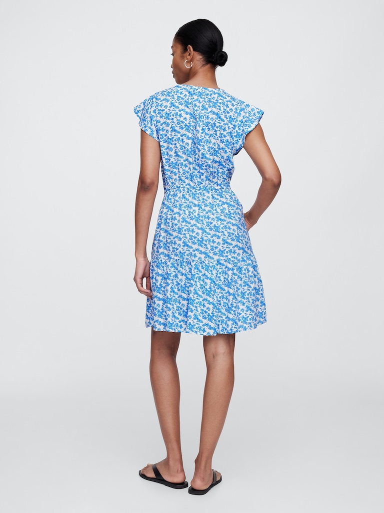 Flutter Sleeve Tie-Waist Mini Dress