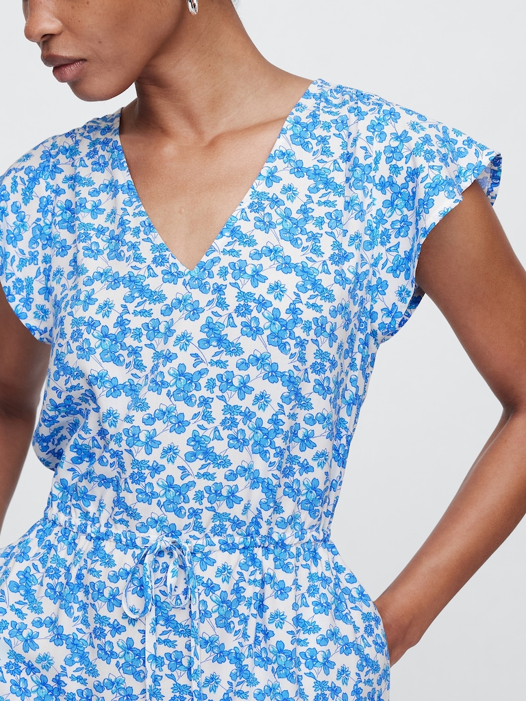 Flutter Sleeve Tie-Waist Mini Dress