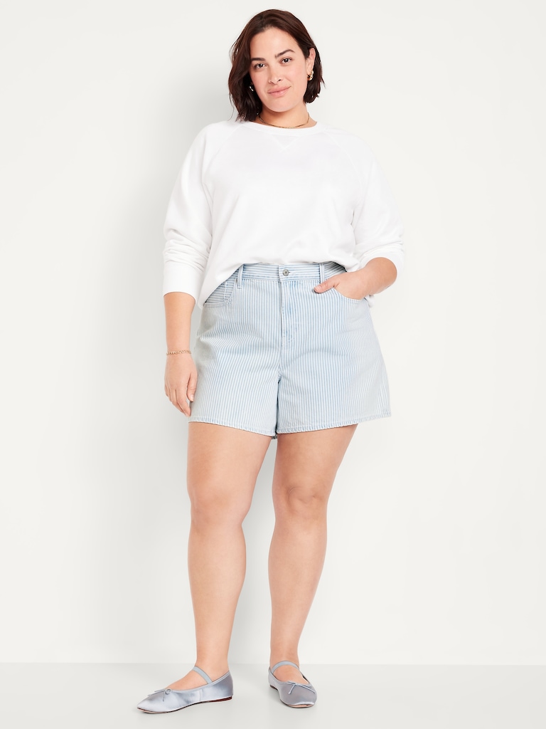 High-Waisted Striped Baggy Shorts -- 5-inch inseam