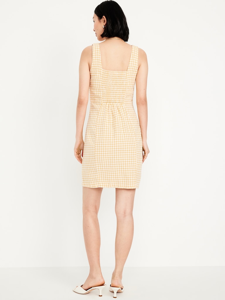 Square-Neck Linen-Blend Mini Dress