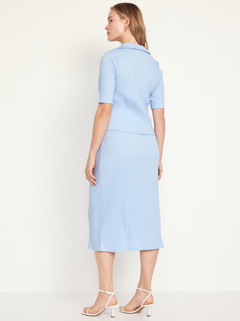 High-Waisted Ribbed Midi Skirt