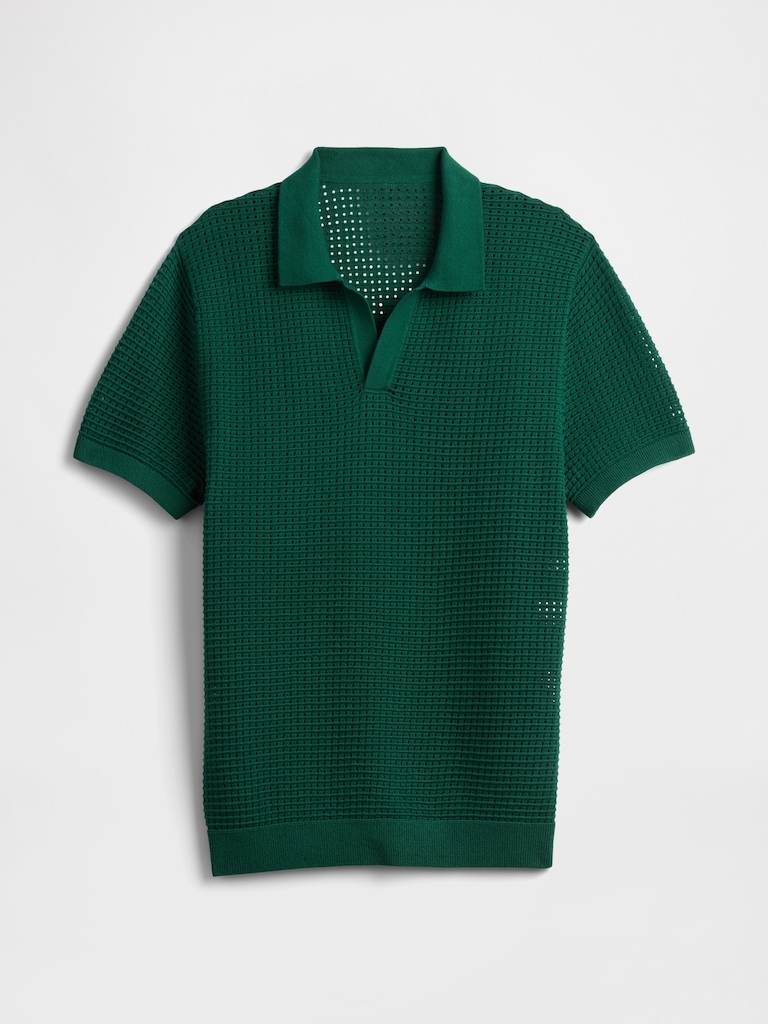 Crochet Johnny Collar Polo Shirt