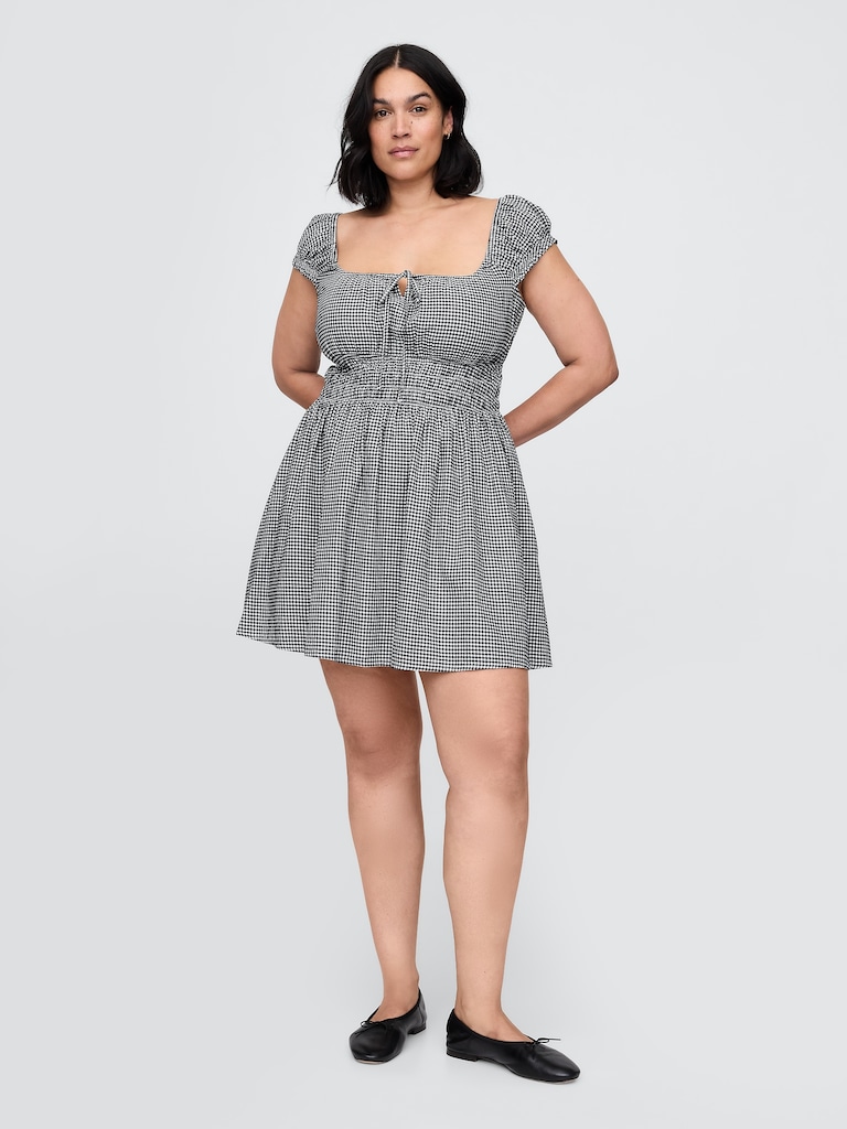 Tie-Front Smocked Waist Mini Dress