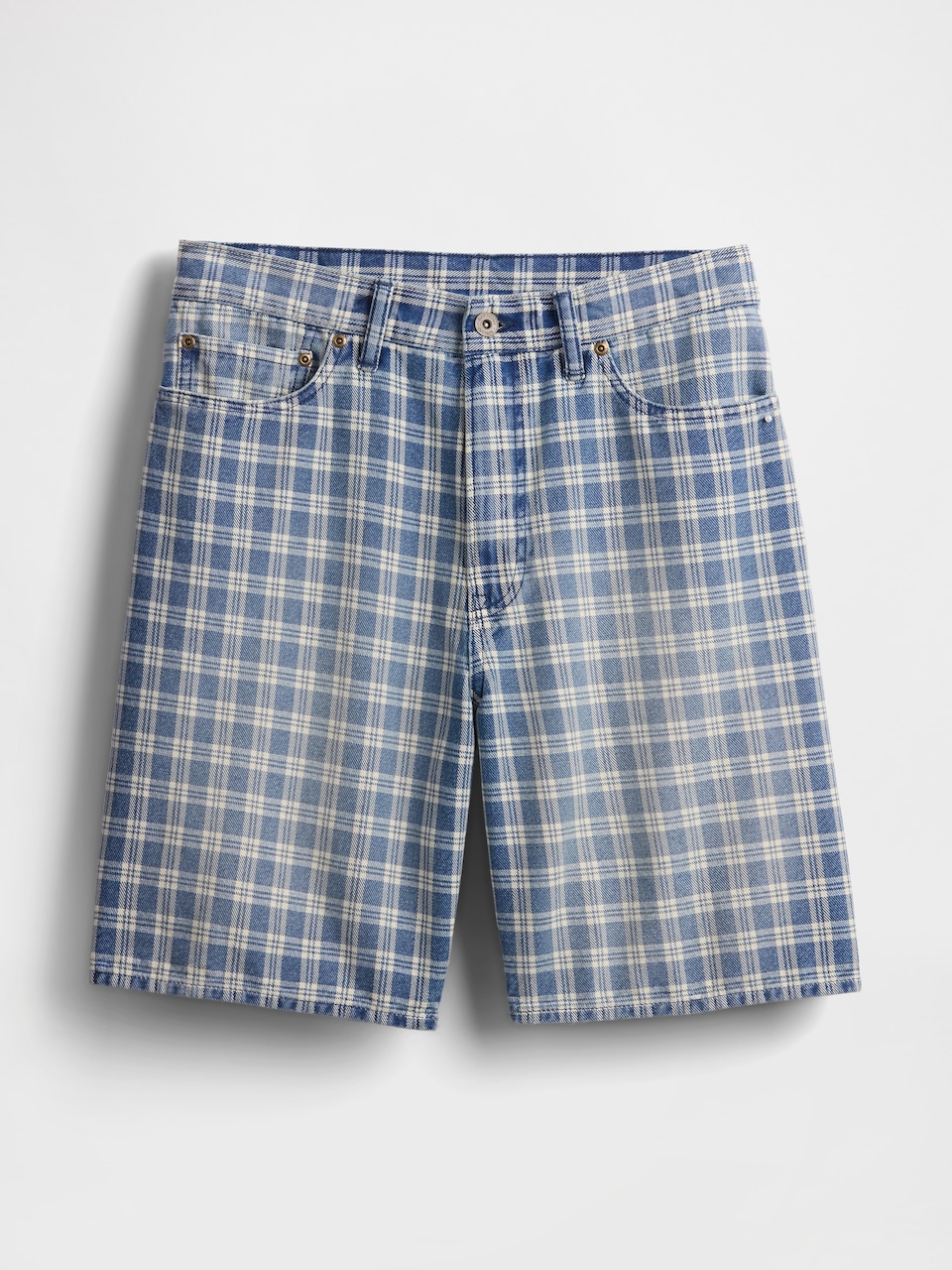'90s Loose Denim Plaid Shorts