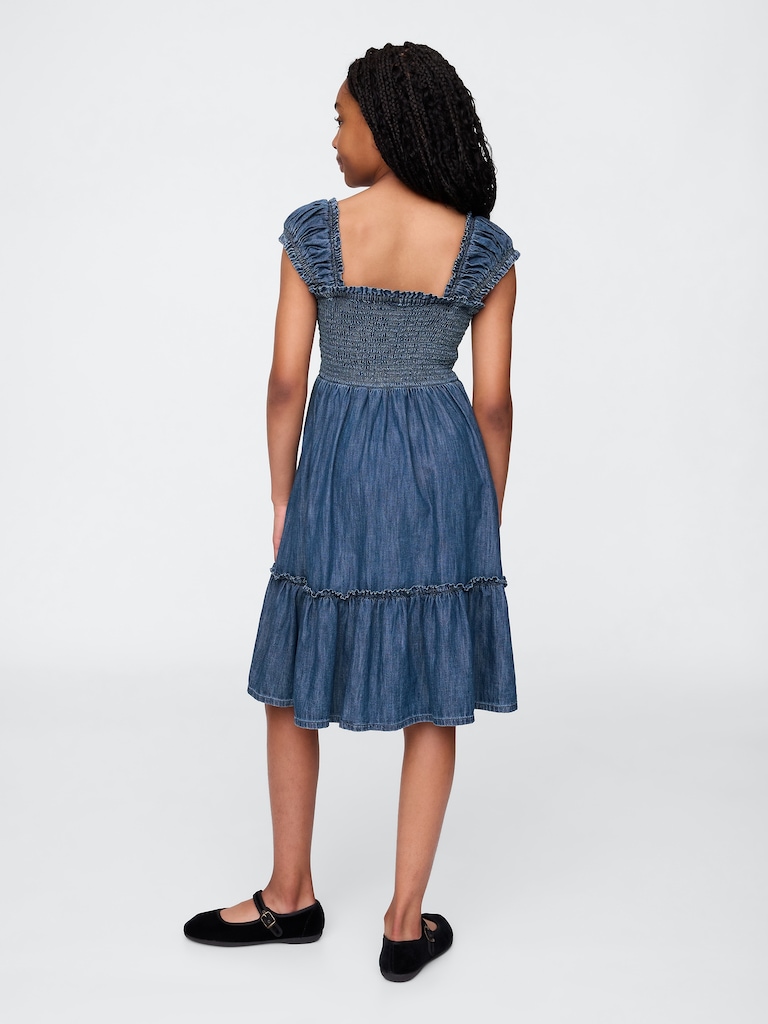 Kids Denim Puff-Sleeve Dress