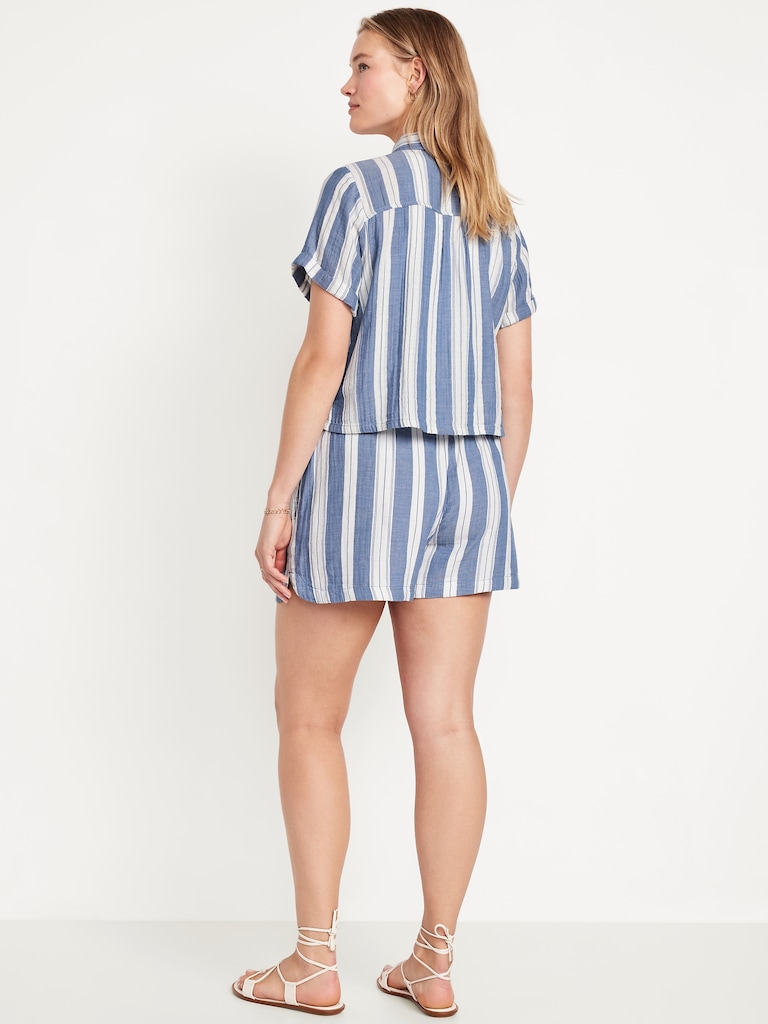 High-Waisted Crinkle Gauze Shorts -- 4-inch inseam