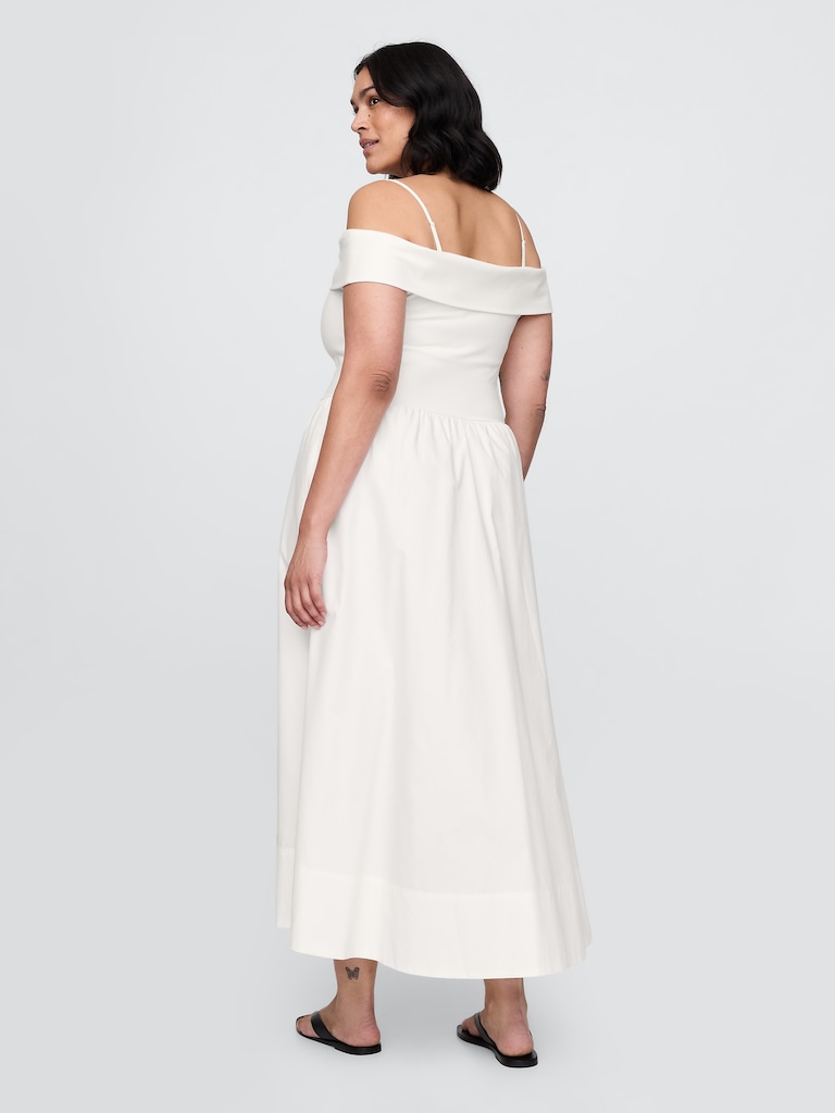 Mixed Media Off-Shoulder Midi Dress