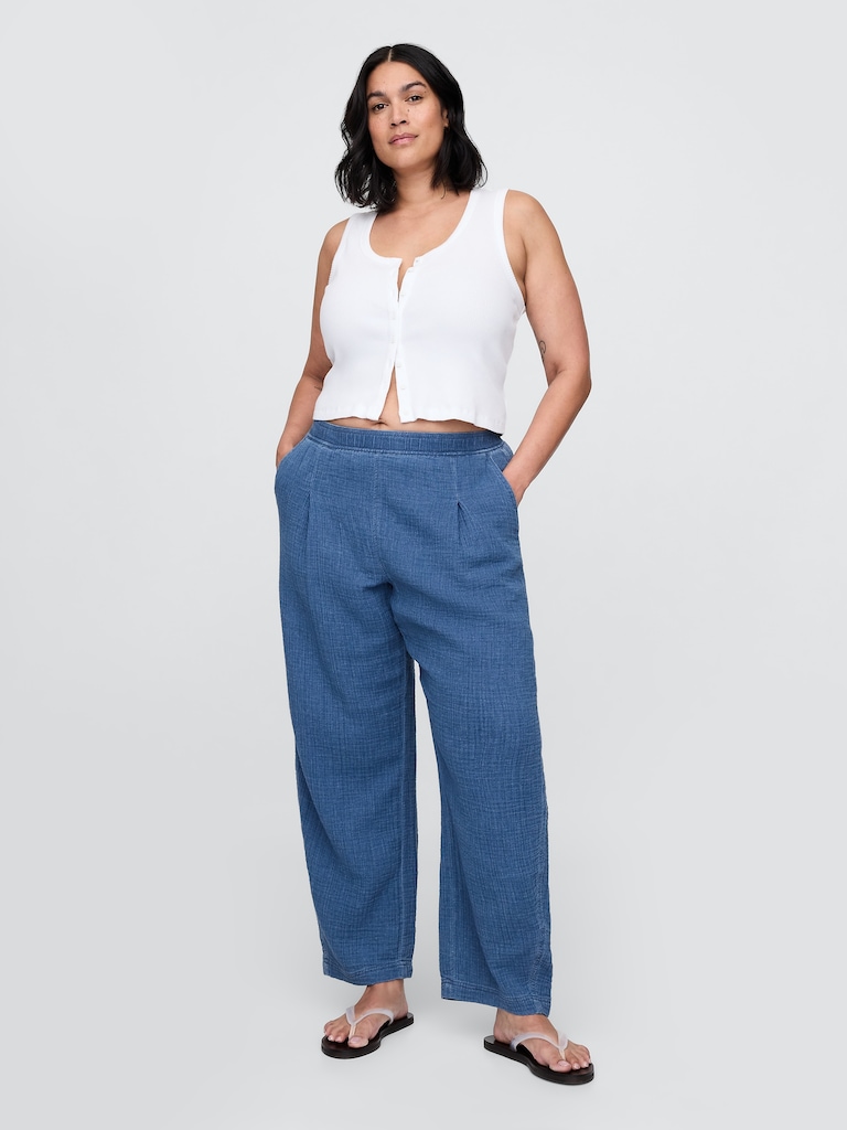Cotton Gauze Denim Easy Barrel Pants