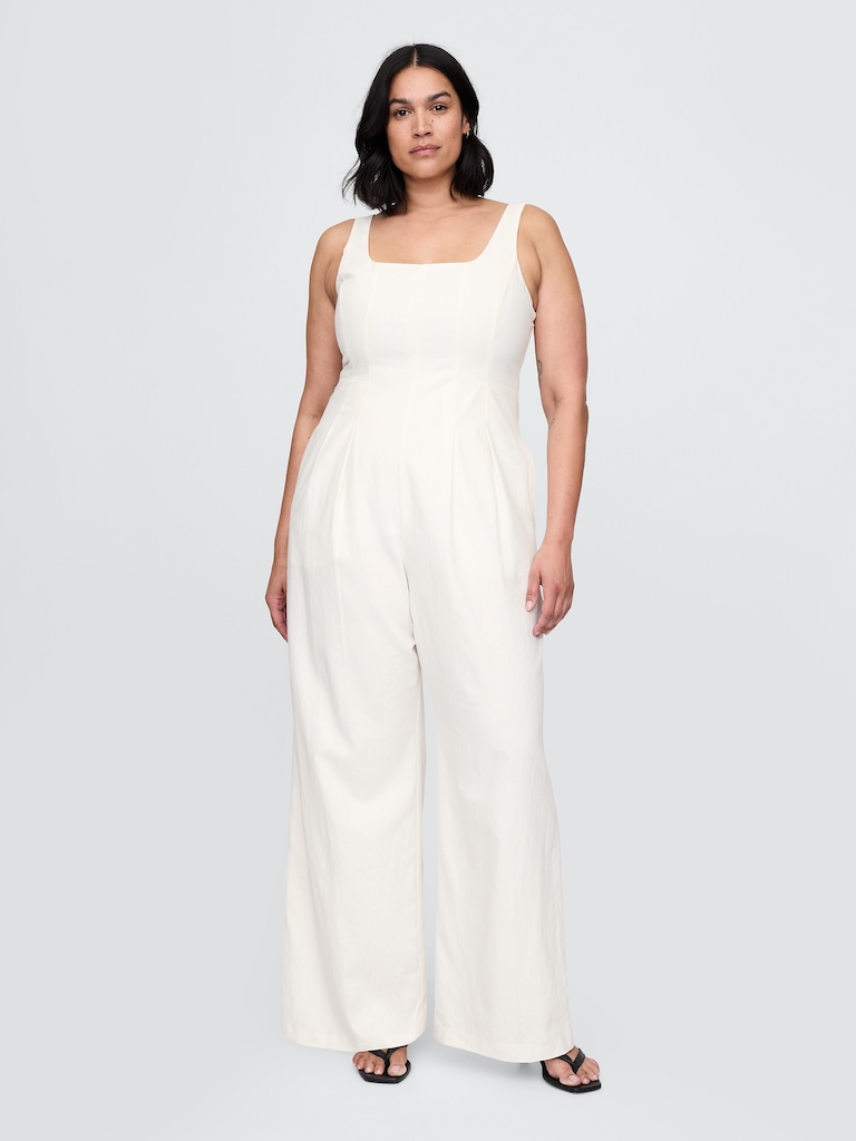 Linen-Blend Seamed Jumpsuit