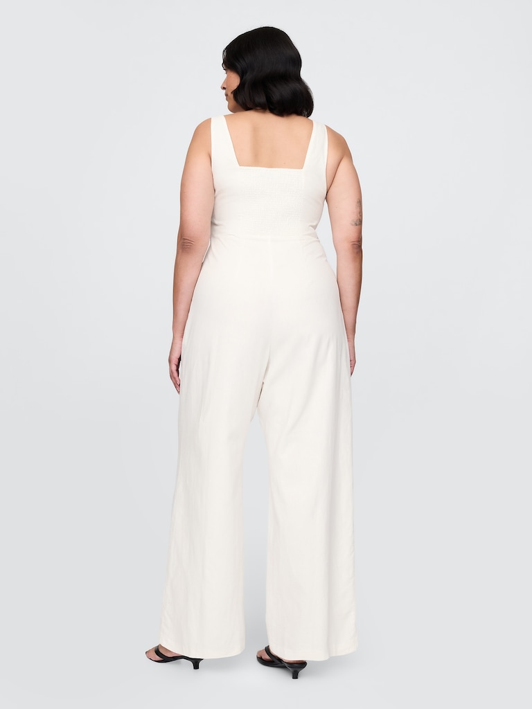Linen-Blend Seamed Jumpsuit