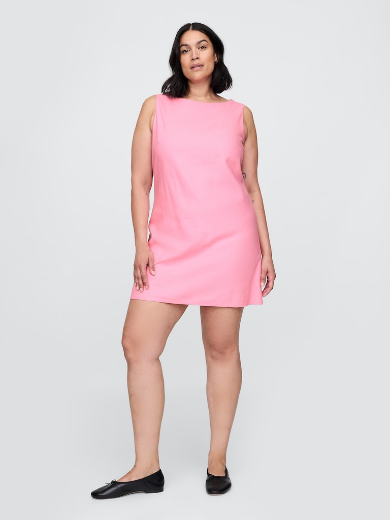 Linen-Blend Mini Shift Dress