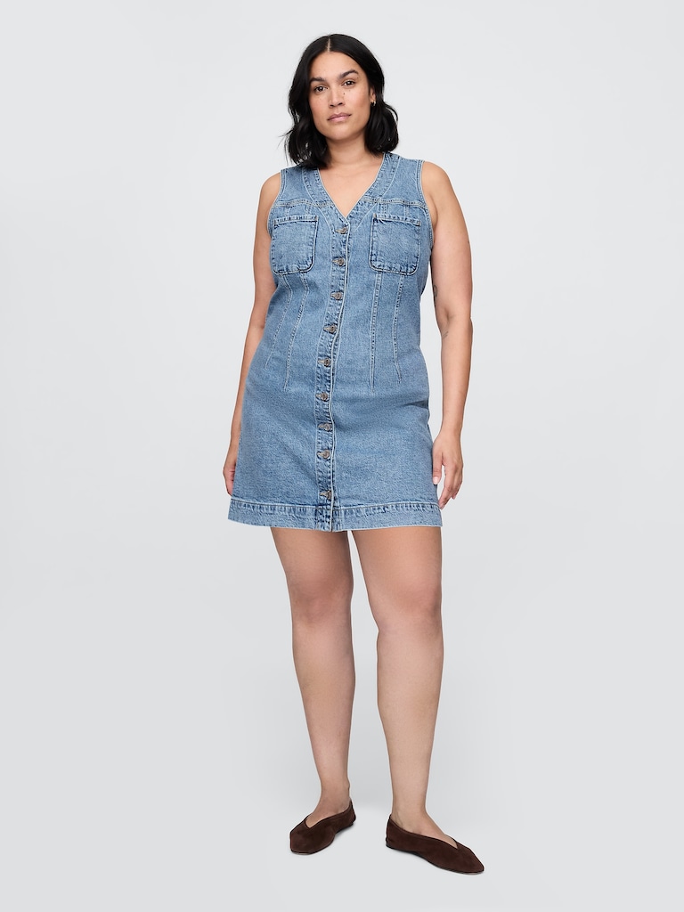 Denim V-Neck Mini Dress