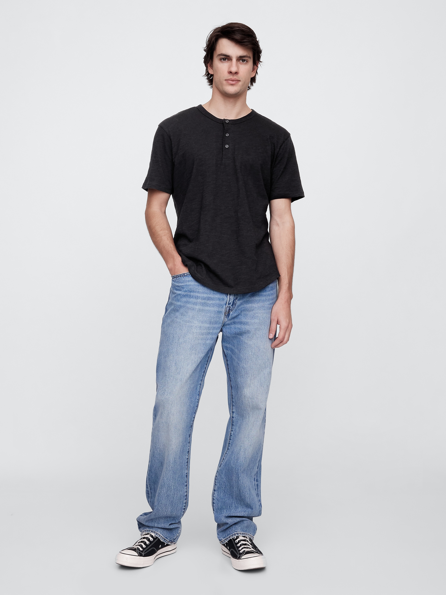 Lived-In Relaxed Curved Hem Henley T-Shirt