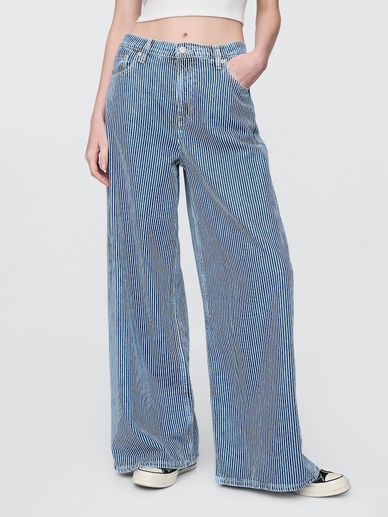 Mid Rise UltraSoft Denim Stripe Baggy Jeans