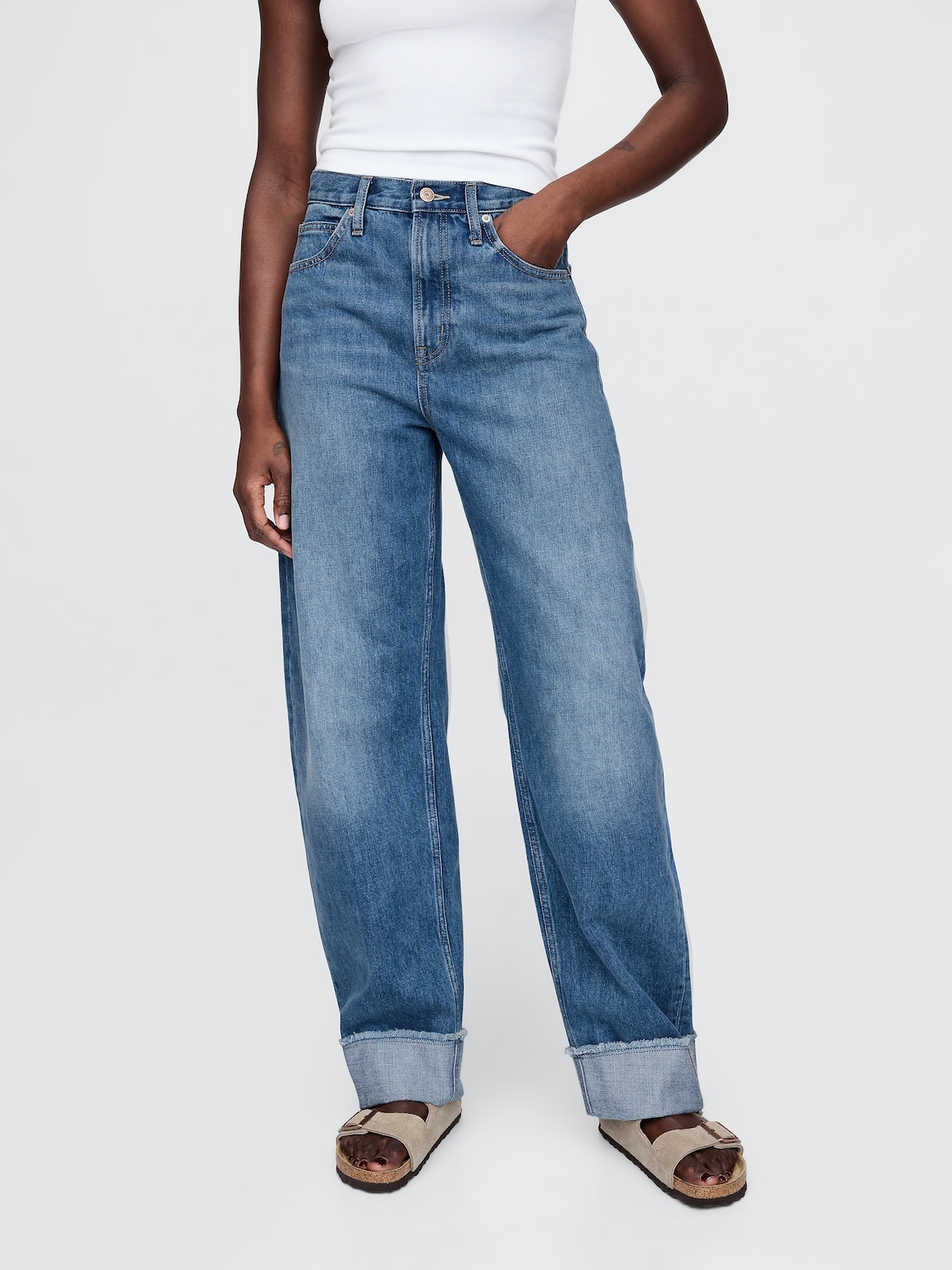 High Rise Cuffed Barrel Jeans