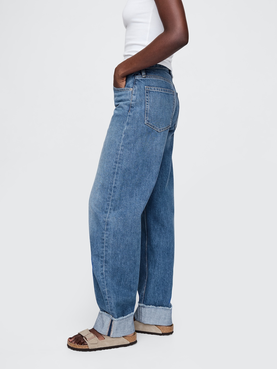 High Rise Cuffed Barrel Jeans