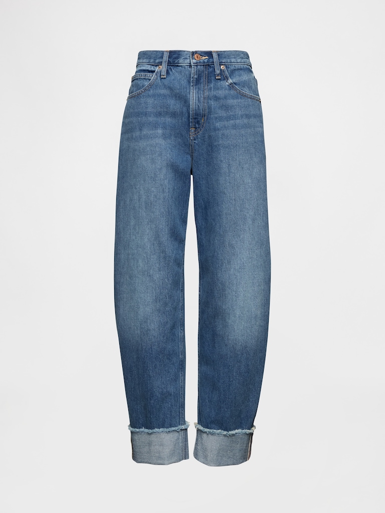 High Rise Cuffed Barrel Jeans