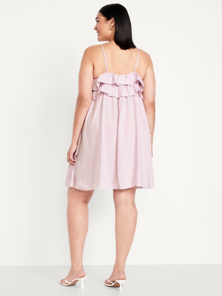 Ruffle-Trim Satin Mini Dress
