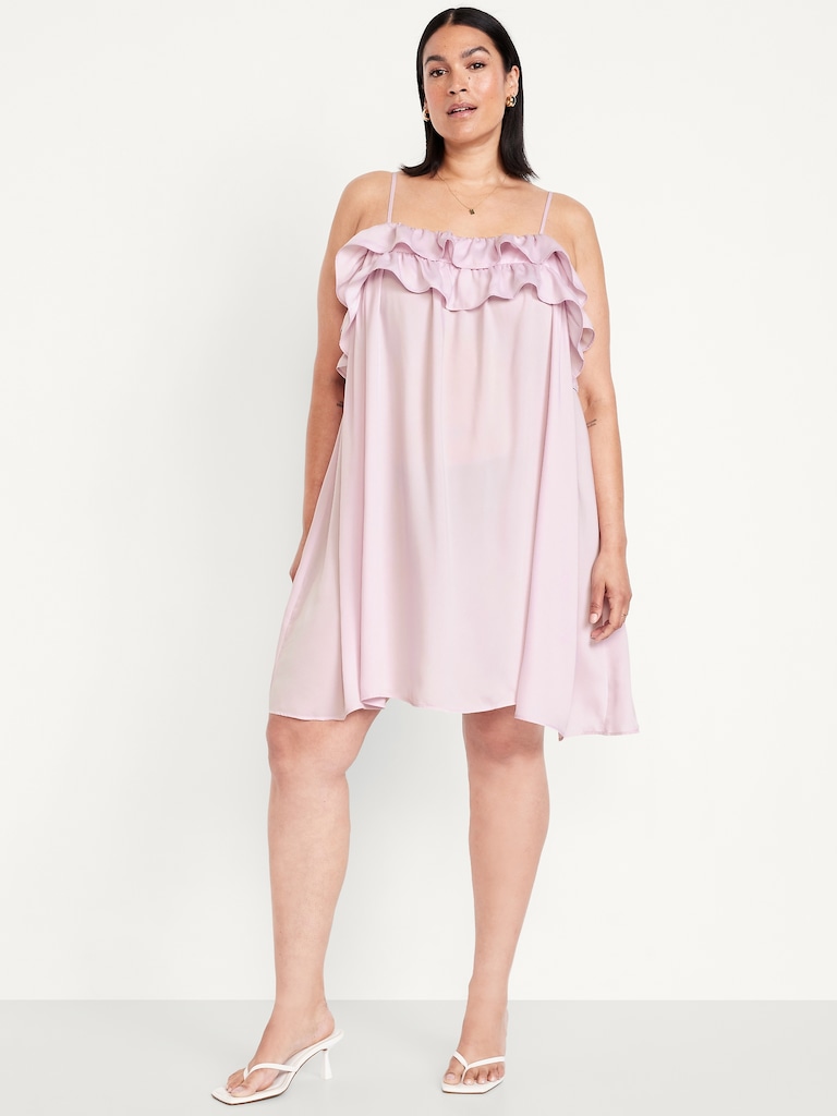 Ruffle-Trim Satin Mini Dress