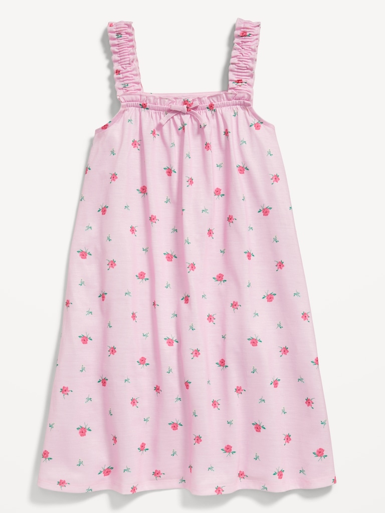 Printed Sleeveless Ruffle-Trim Nightgown for Girls