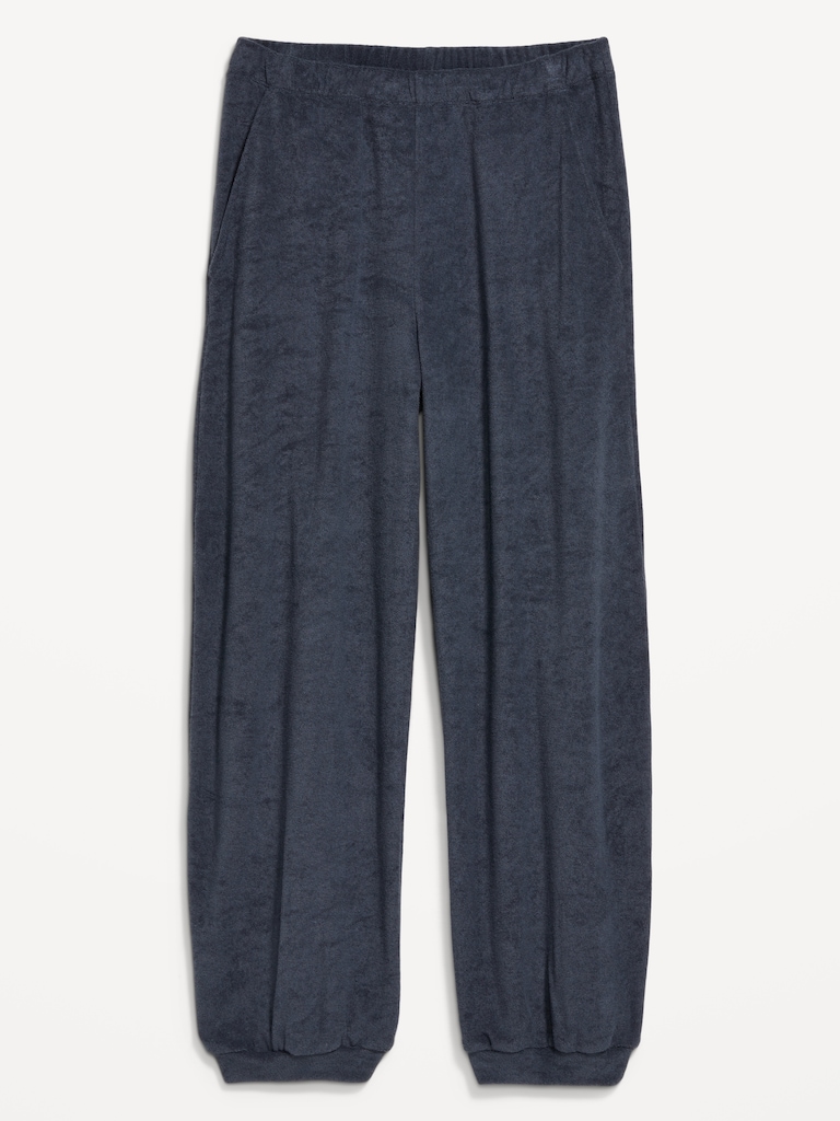 High-Waisted Towel Terry Barrel Ankle Pants