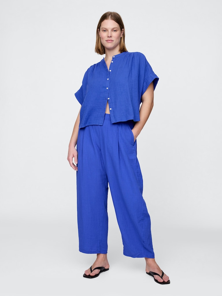 Cotton Gauze Easy Barrel Pants