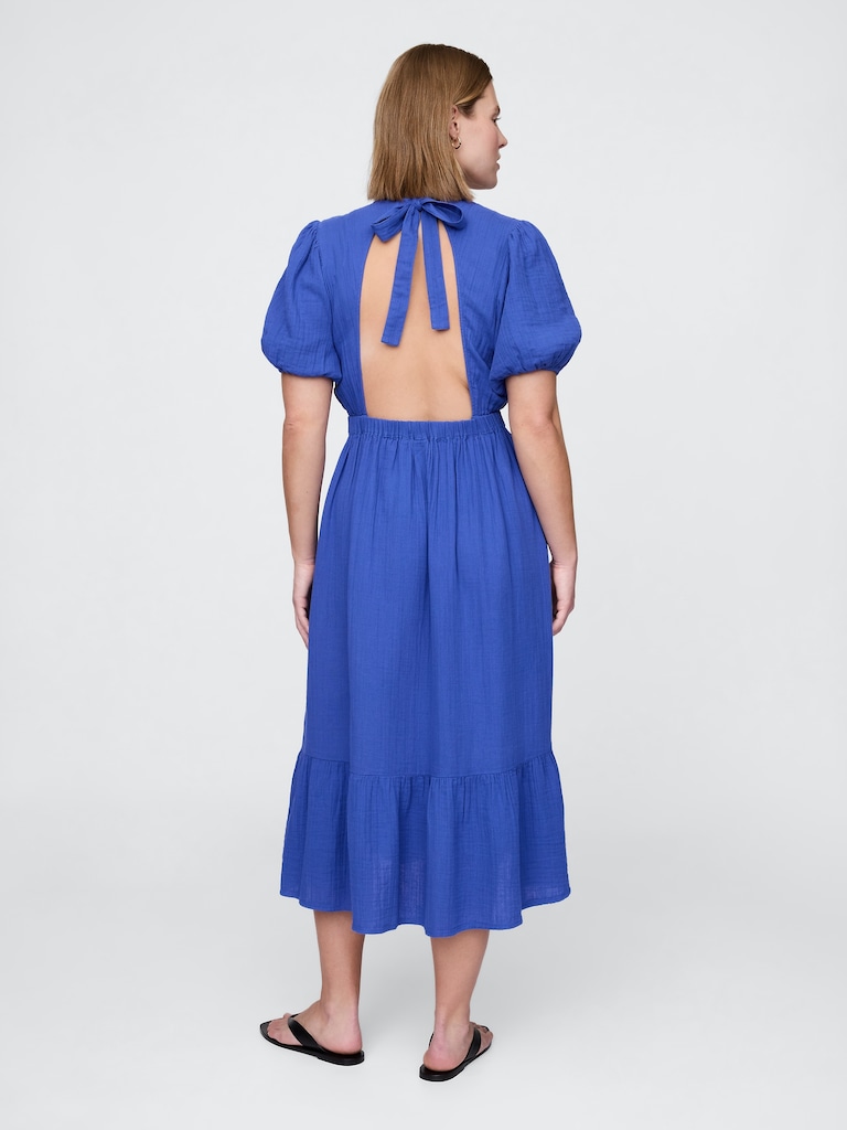 Cotton Gauze Open-Back Midi Dress
