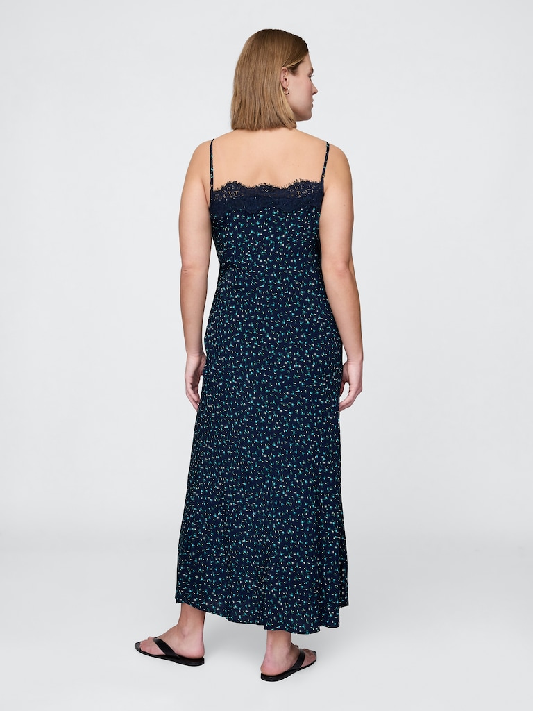 Crepe Lace-Trim Sweetheart Maxi Dress