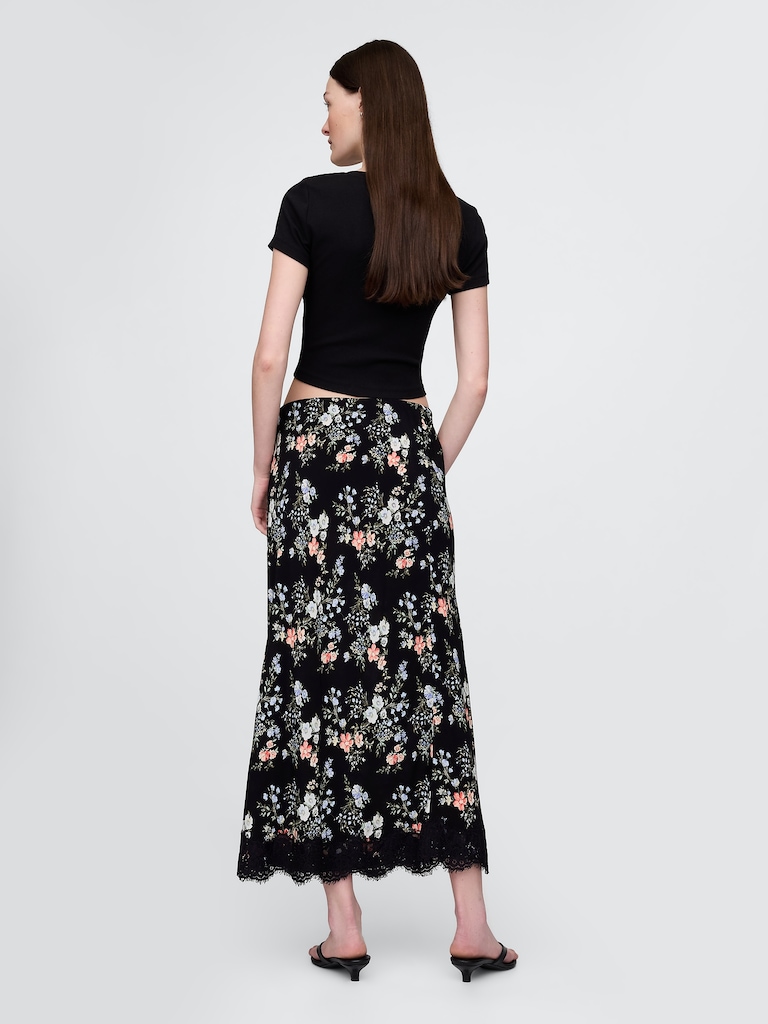 Crepe Lace-Trim Maxi Skirt