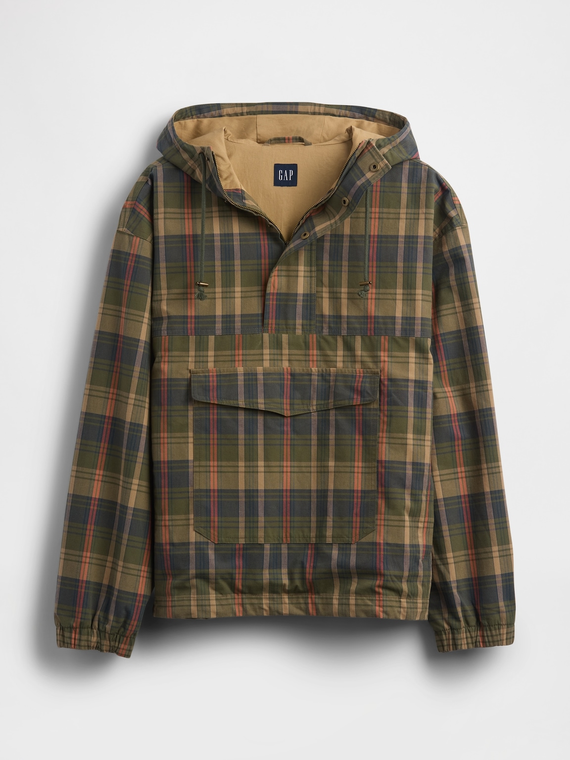 Oversized Plaid Canvas Anorak Jacket