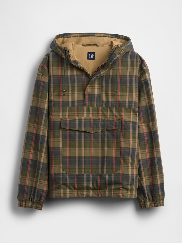Oversized Plaid Canvas Anorak Jacket