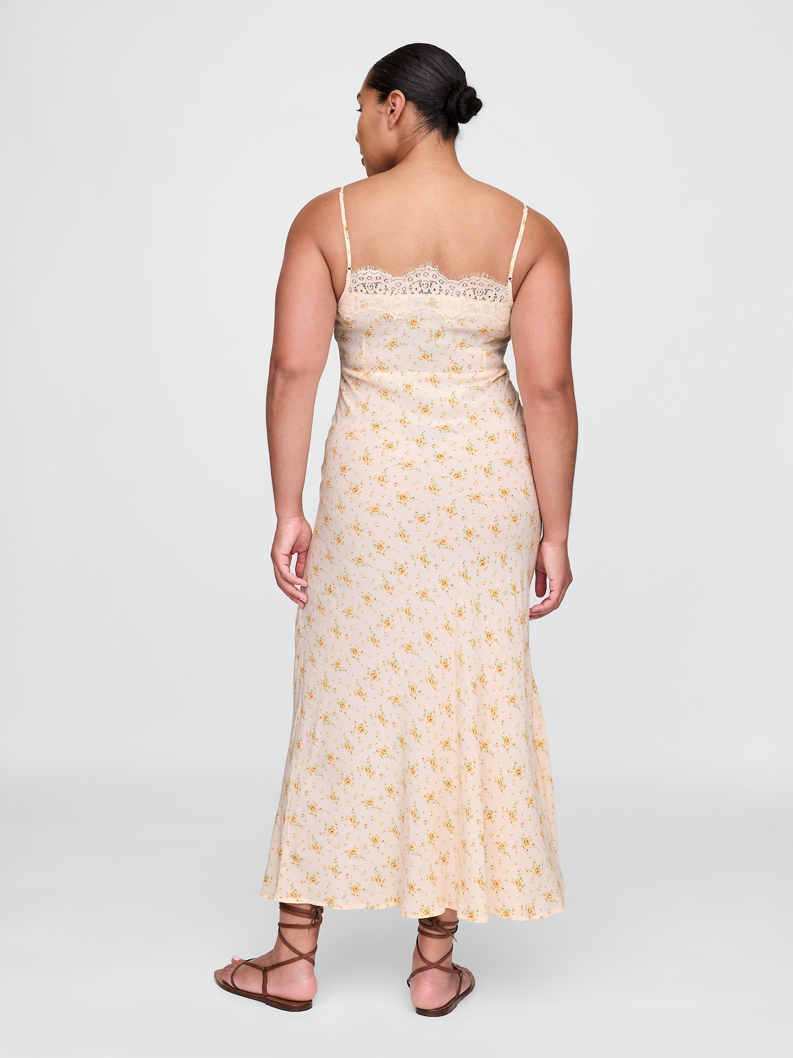 Crepe Lace-Trim Sweetheart Maxi Dress