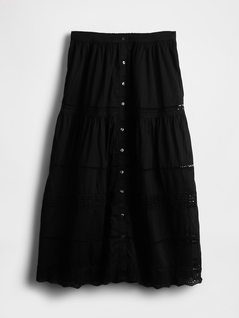Tiered Lace-Trim Maxi Skirt
