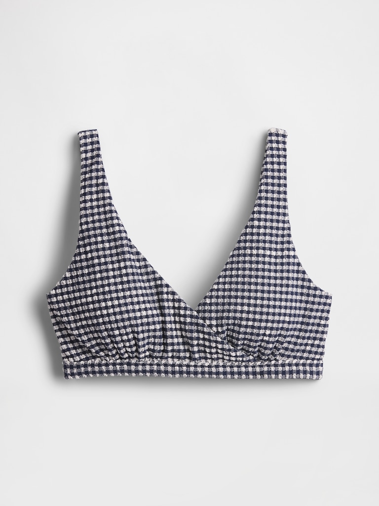 Seersucker Gingham Crossover Bikini Top