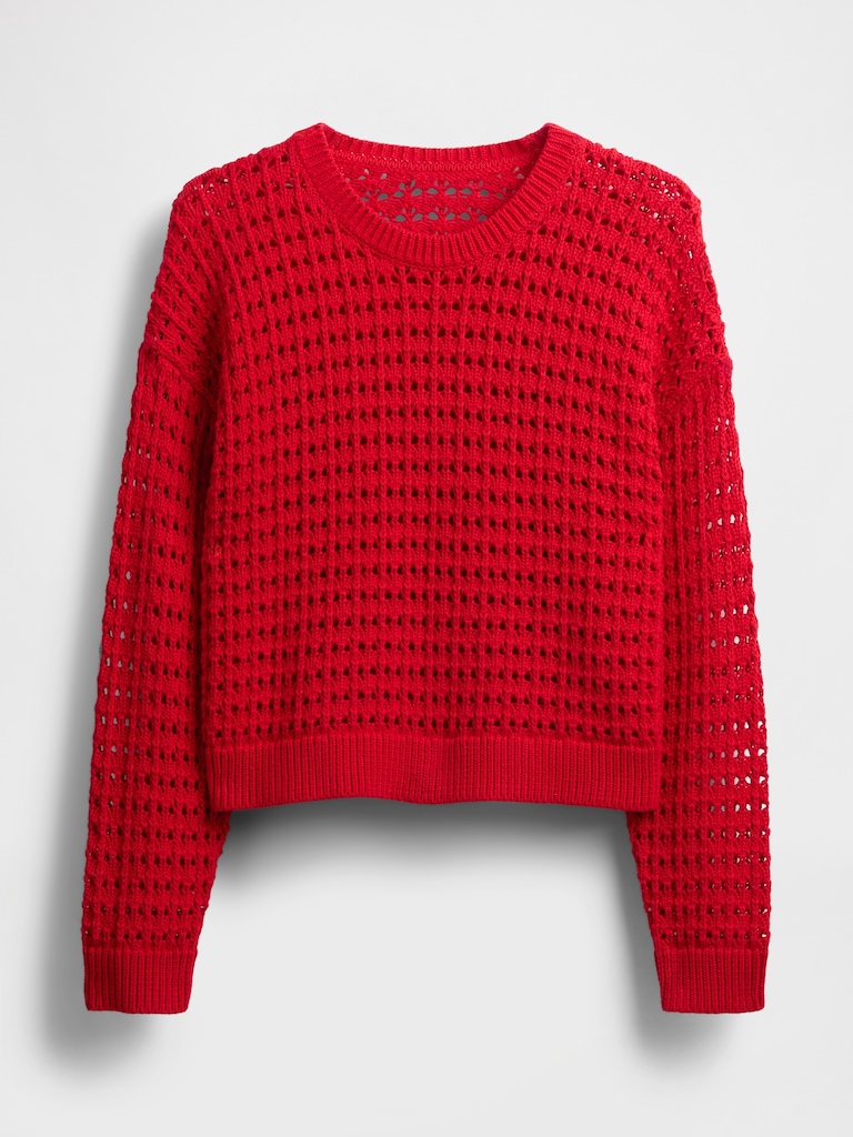 100% Cotton Crochet Crewneck Sweater