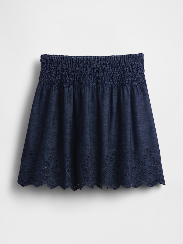 Eyelet Denim Mini Skirt