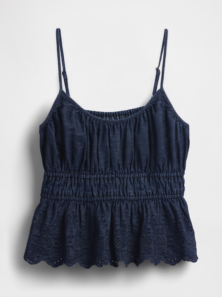 Smocked Eyelet Denim Cami