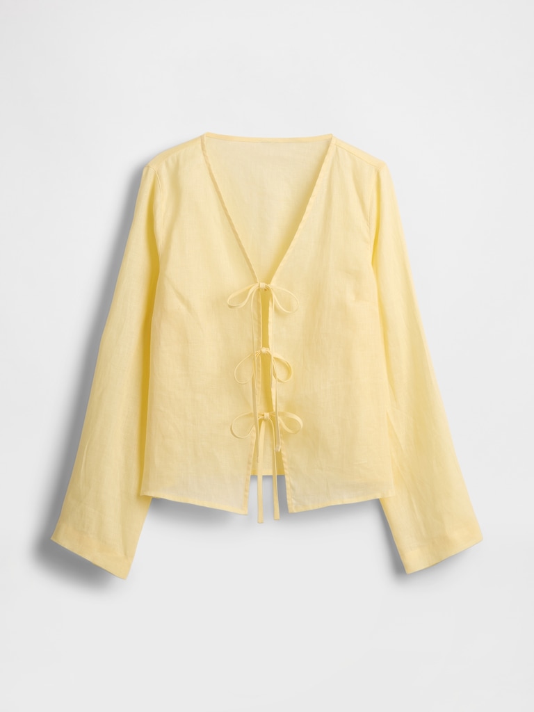 100% Linen Tie-Front Shirt