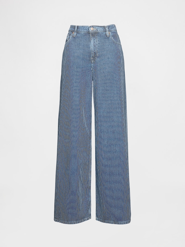 Mid Rise UltraSoft Denim Stripe Baggy Jeans